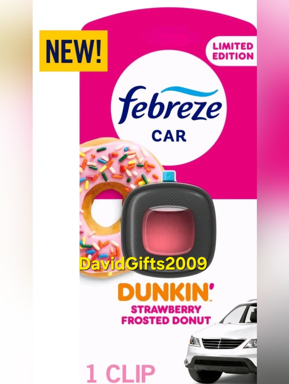 Febreze Car Clip Air Freshener - Pink Strawberry Frosted Donut